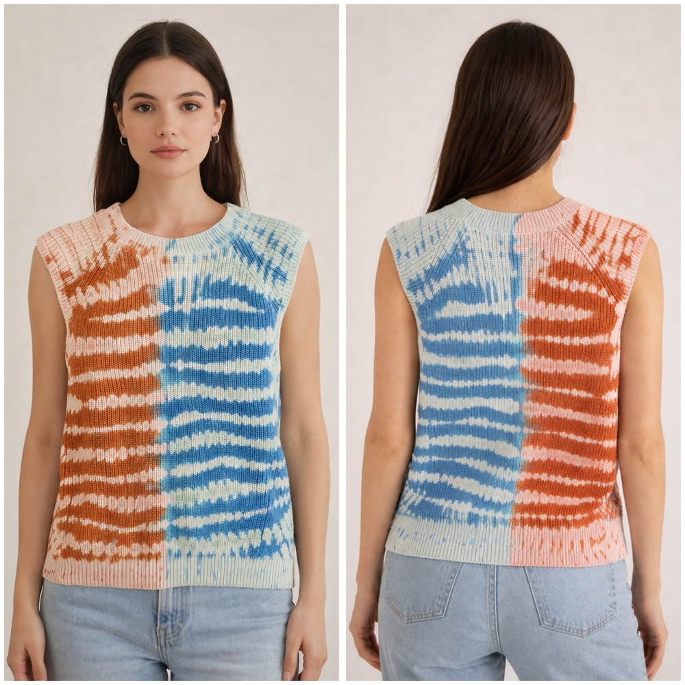 Young Fabulous & Broke, Blue & Orange Tie-Dye Ribbed Knit Tank, NWT